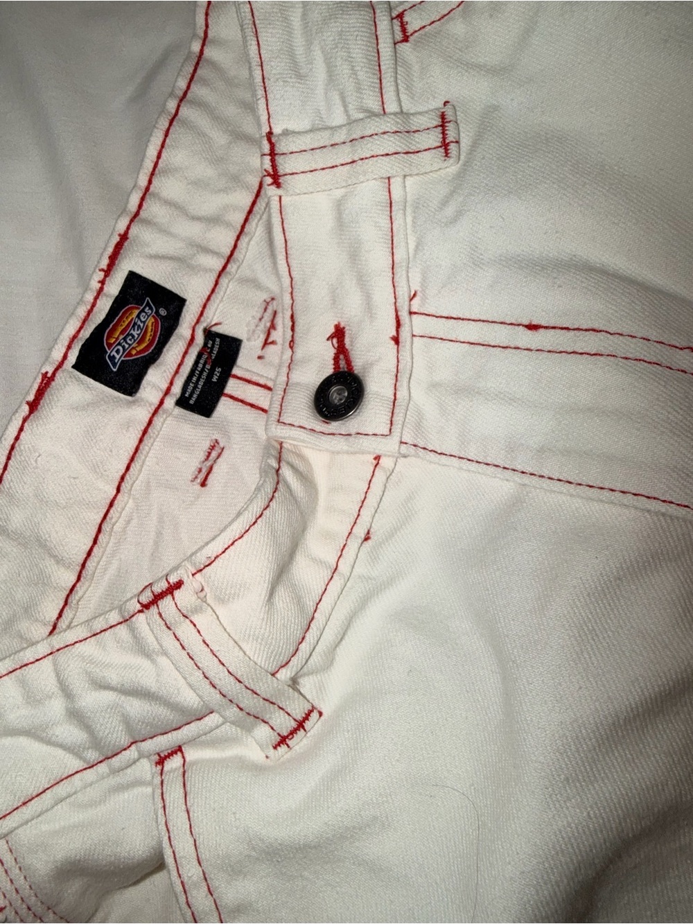 Dickies White Carpenter Pants with Red Topstitching - Picture 2 of 7